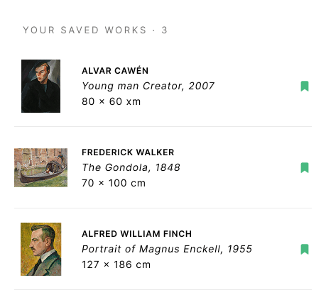 Saved works list in ArtPass