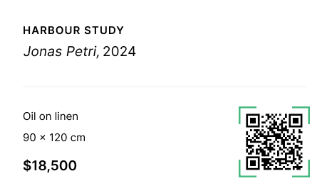 Artwork label with QR code ready to scan