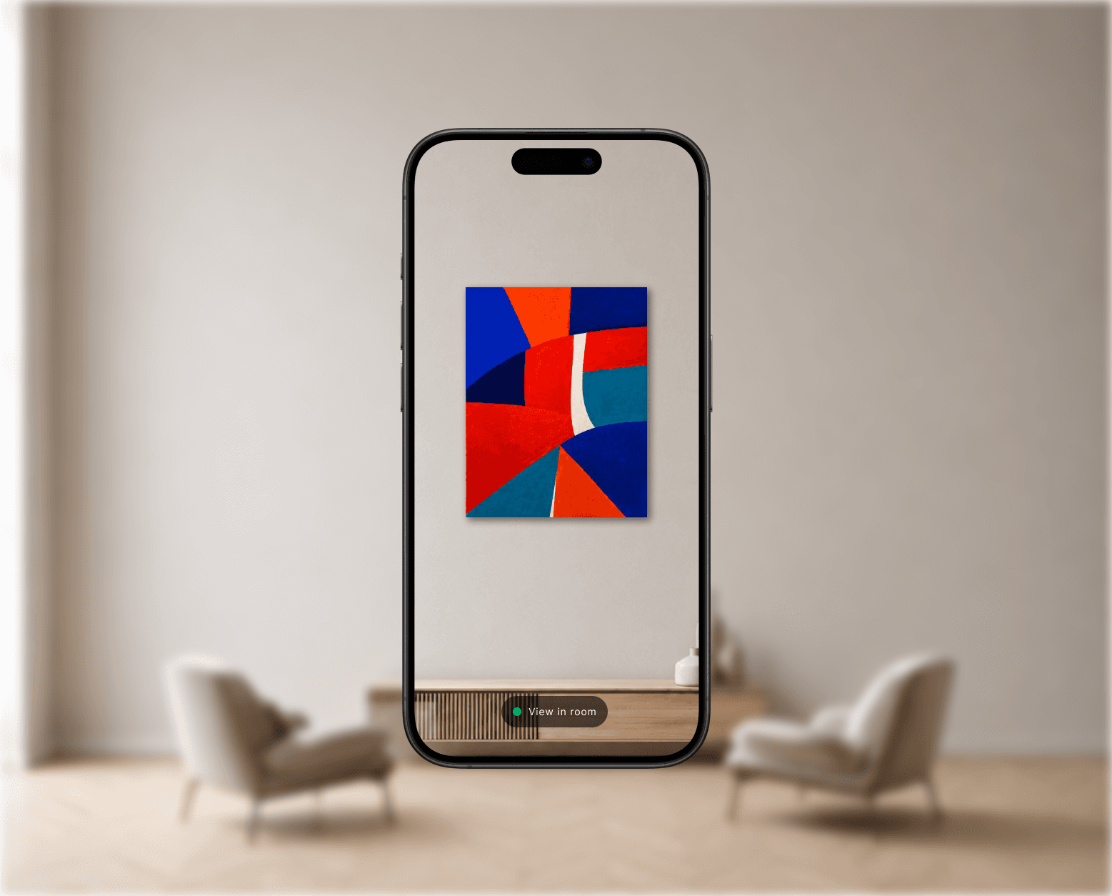 View in Room — artwork shown at true scale on a home wall via phone AR