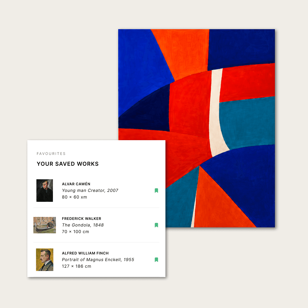 ArtPass visitor experience showing saved favourites beside an artwork